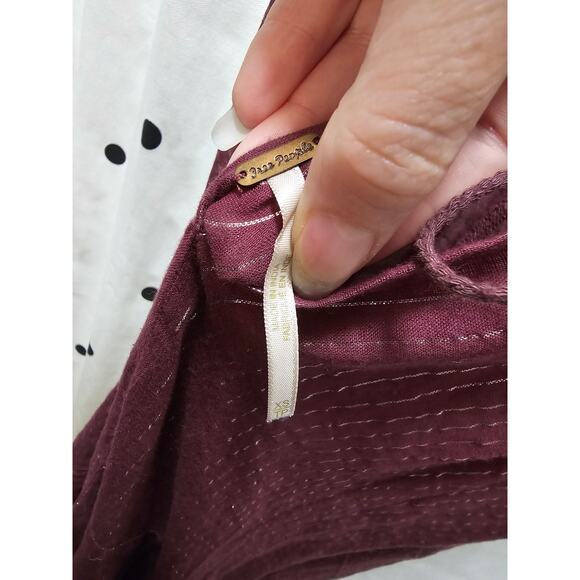 Free People sheer maroon silver pin striped balloon leg v-neck  jumpsuit XS - Picture 3 of 9